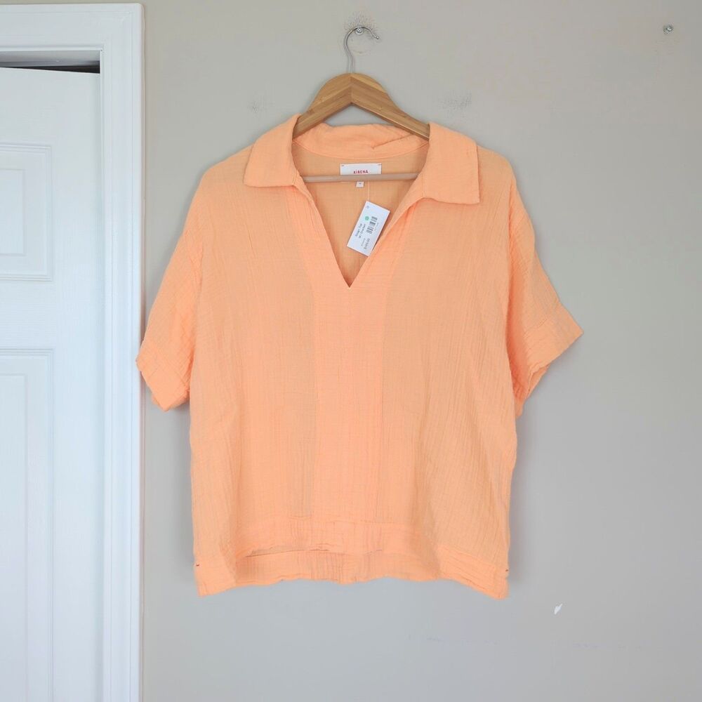 XIRENA NWT Reign Top Sherbert Cotton Crinkle Gauze Spread Collar Medium